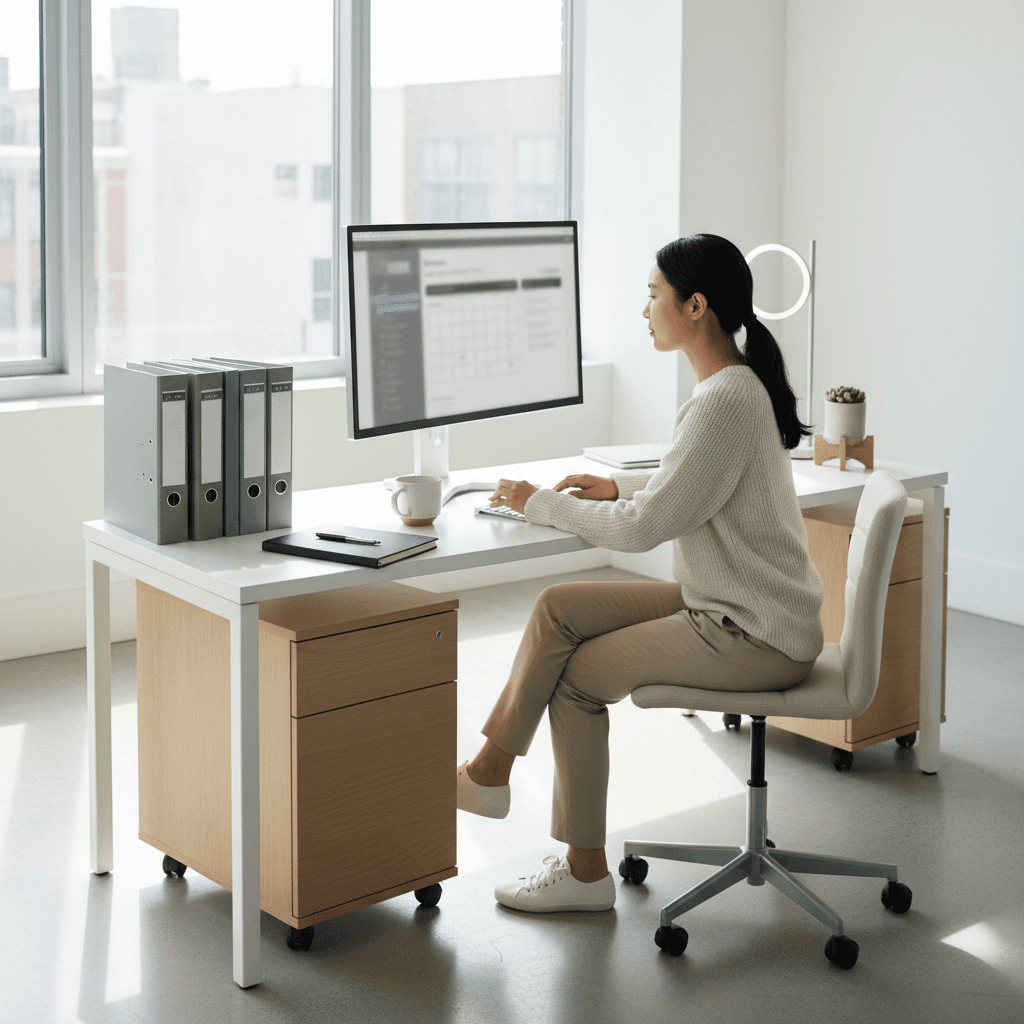 Virtual assistant at organized workspace