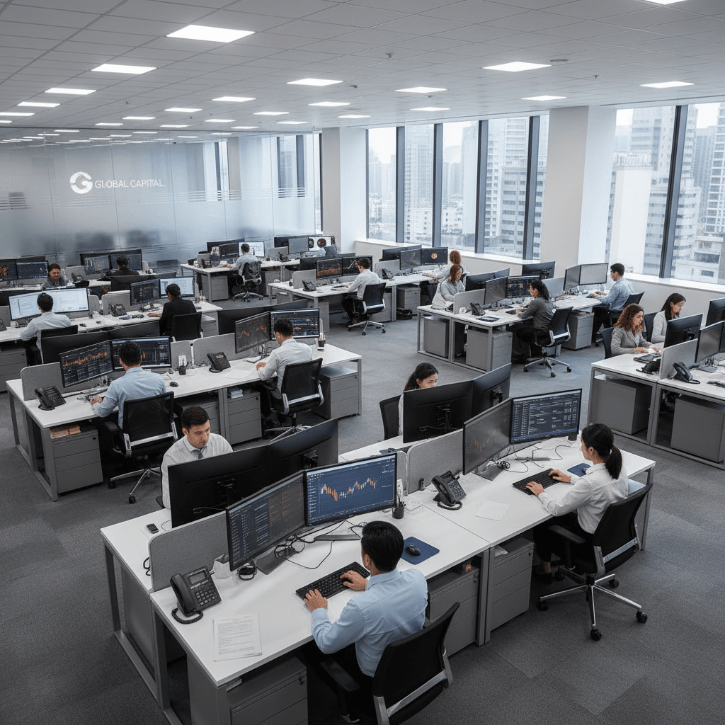 Financial services operations team at work